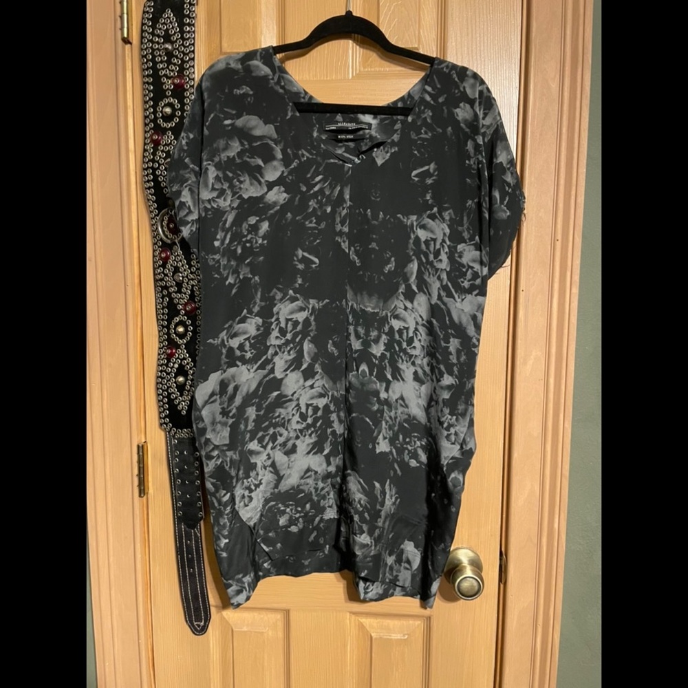 All Saints Silk Tunic Dress Top Blouse Shirt 8 10